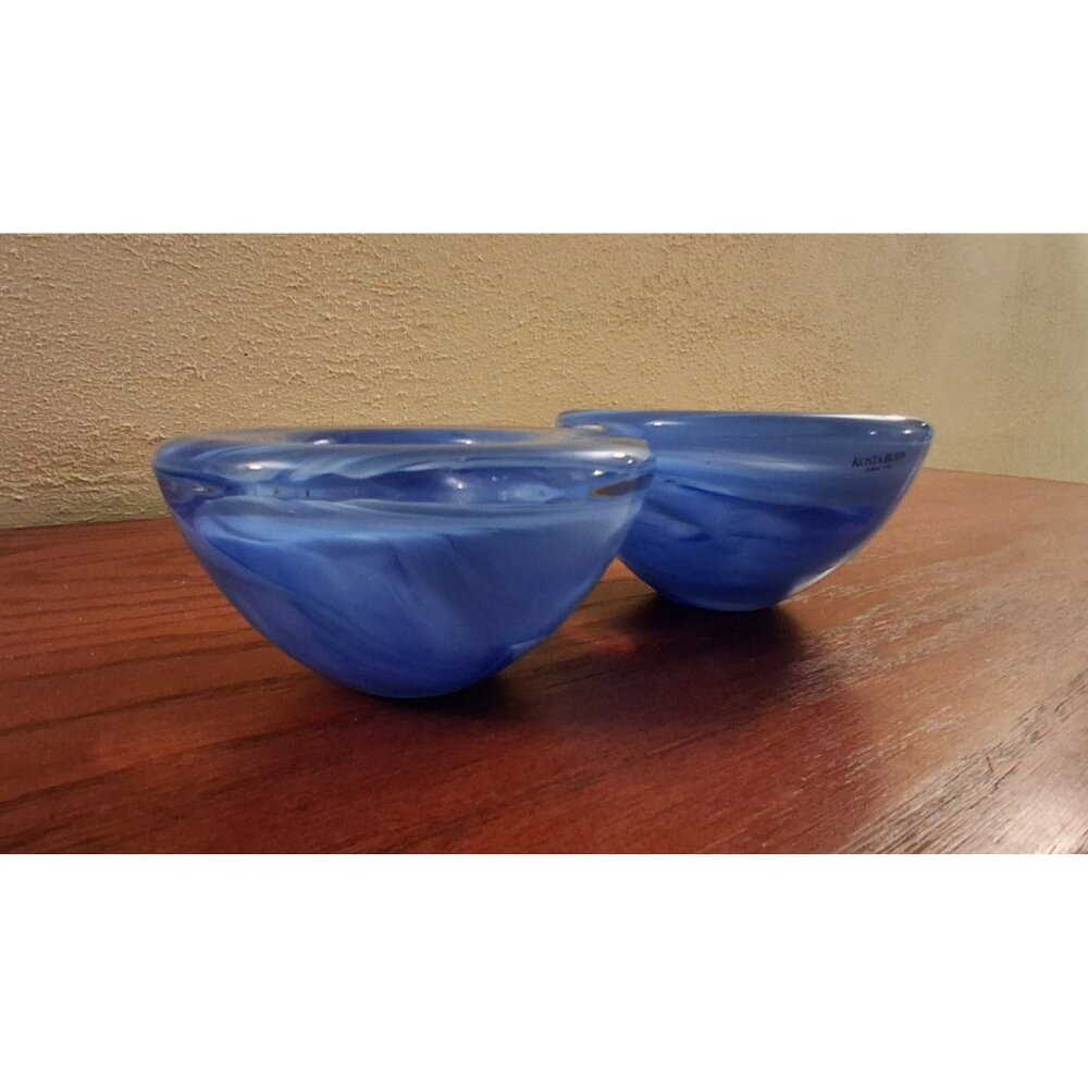 Kosta Boda Swirl Candle Holder White Blue Blown Glass Sweden Vintage
